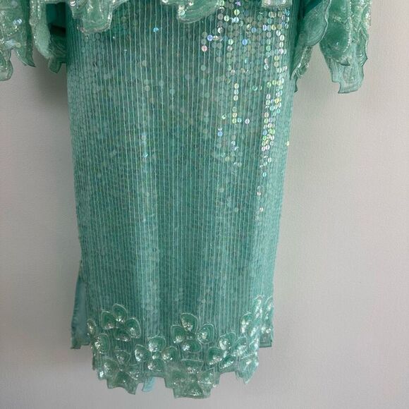 Laurence Kazar Women’s Silk Misty Light Turquoise Heavily Embroidered Beaded and - Picture 11 of 15